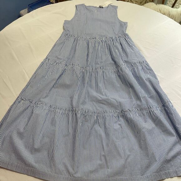 NWT J. Crew Women’s Blue White Stripe Tiered Maxi Dress Size 0 New - Picture 1 of 5
